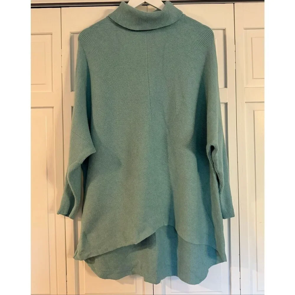 Amazon mint green ribbed cowl neck oversized tunic sweater small
